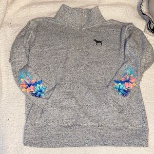 Vs Pink Quarter Zip Flora Embroidered Pullover